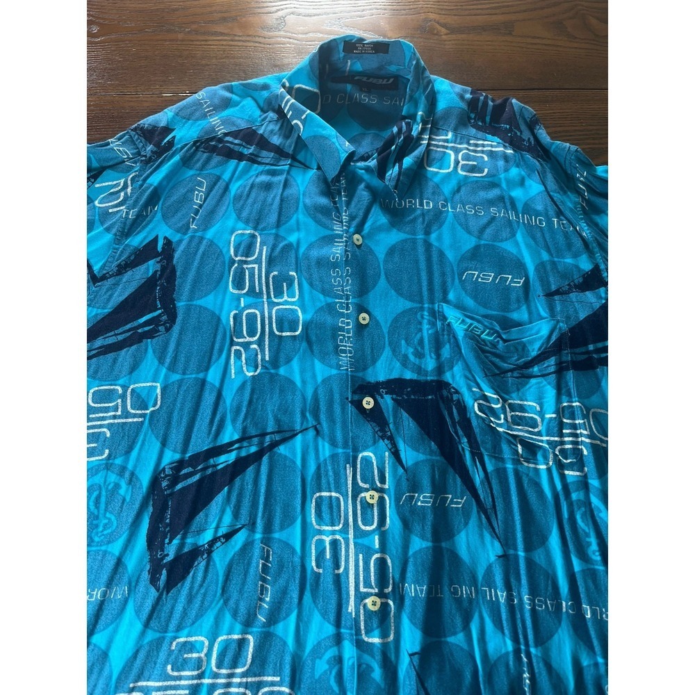 FUBU World Class Sailing Team Button Up Shirt Short Sleeve Mens Size XL Vintage